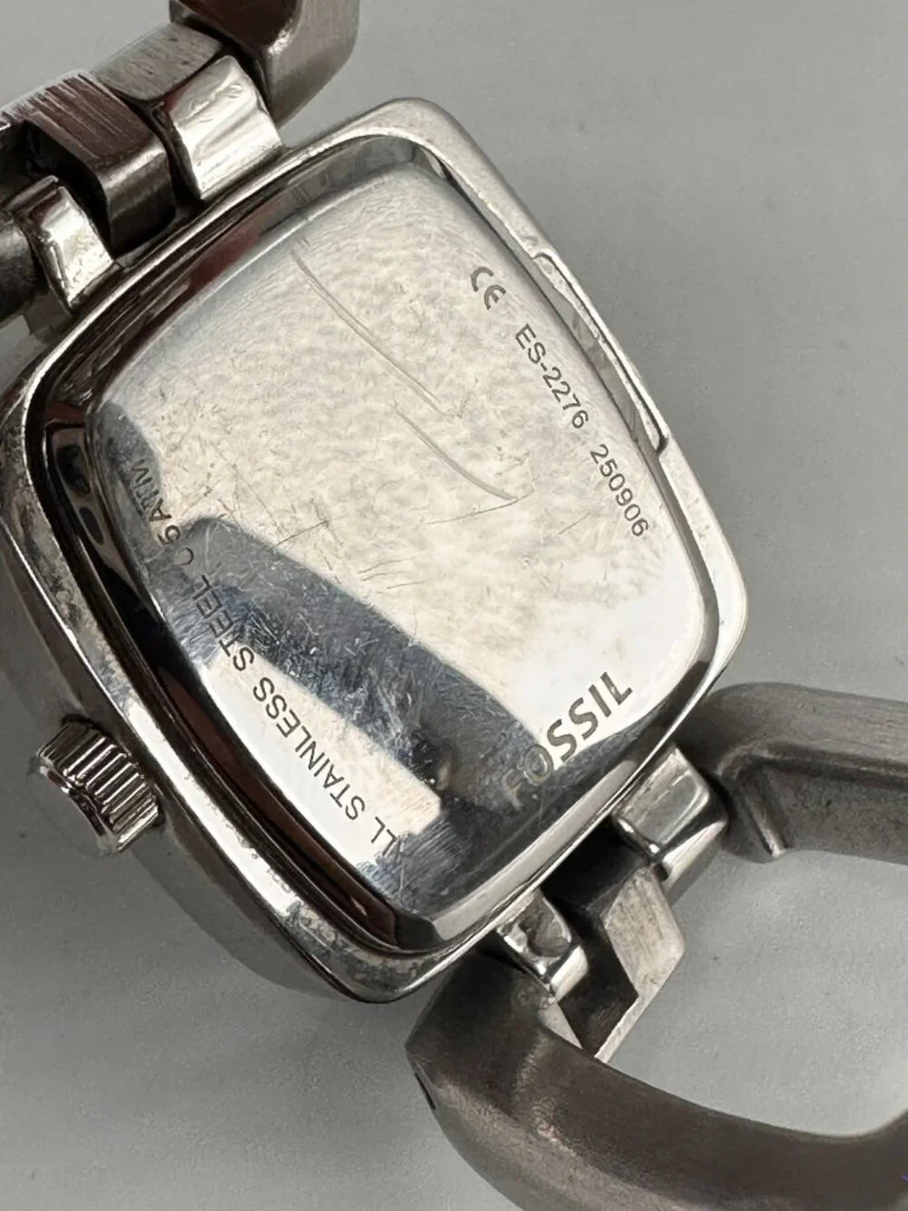 Fossil Watch Womens Pink Dial Stainless Steel Square 24MM New Battery 6.75